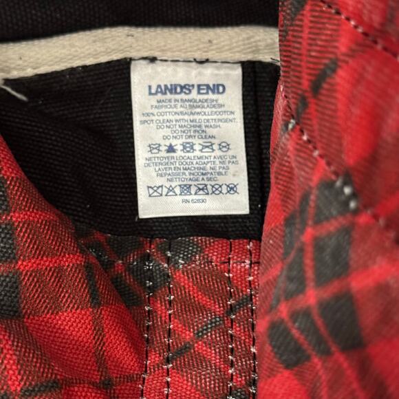 VTG Lands End CANVAS TOTE BAG Red Holiday Bird Floral  LARGE Pocket Zipper - Picture 6 of 9